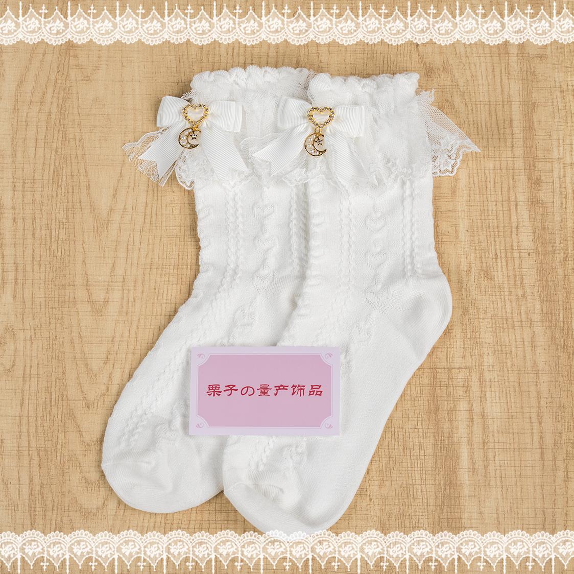 

Star Lace Bow Short Cotton Socks Rhinestone Love Socks Kawaii Socks for Women One Size чистый белый