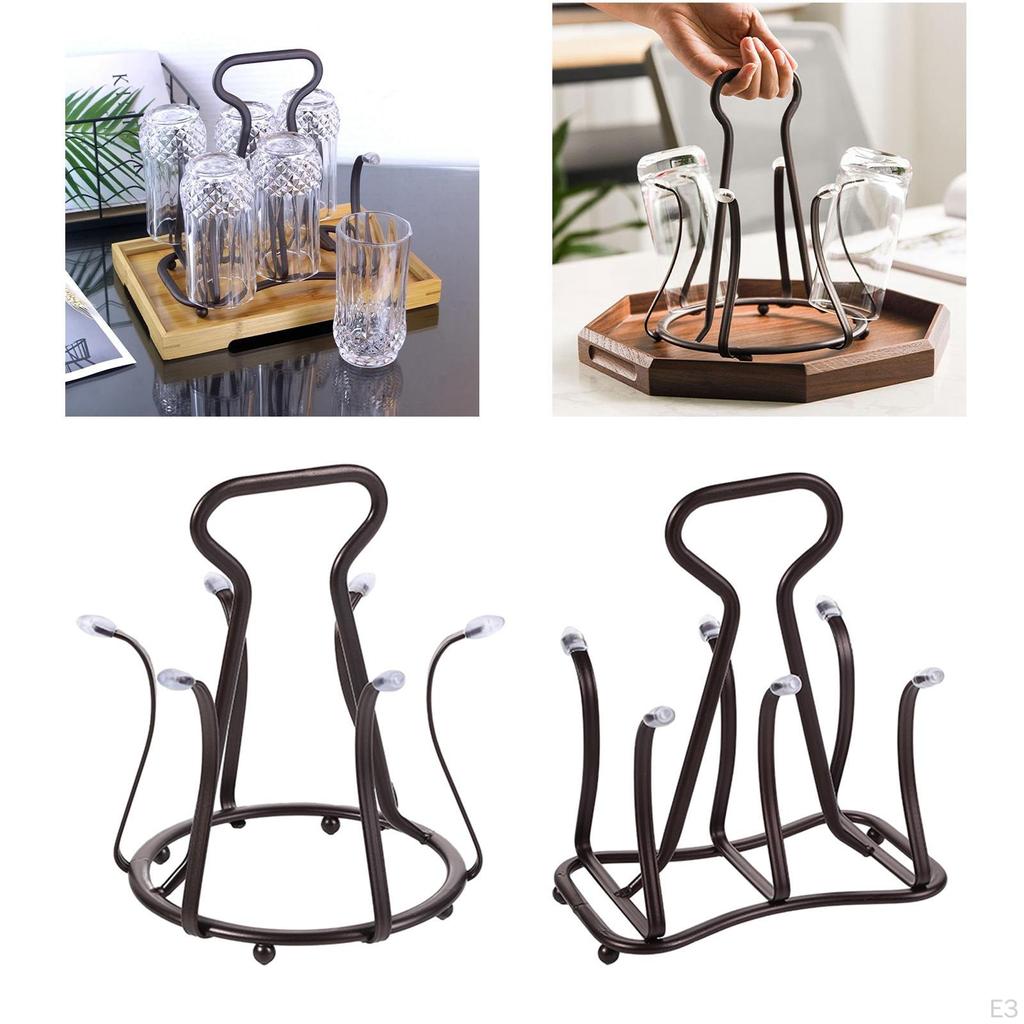 Cup Drying Rack Glass Cups Stand Holder, Multipurpose 6 Holder Iron Mug