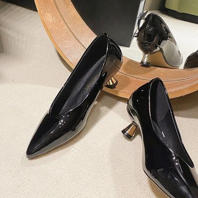 Heel Shoes Women's Cat Heel New Shallow Mouth Pointed Middle Heel Single Shoes Women's Summer Middle Heel Single Shoes Women's Shoes