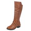 Women Zipper Square Heel Solid Color High Boots Knee-High Shoes Round Toe Boots