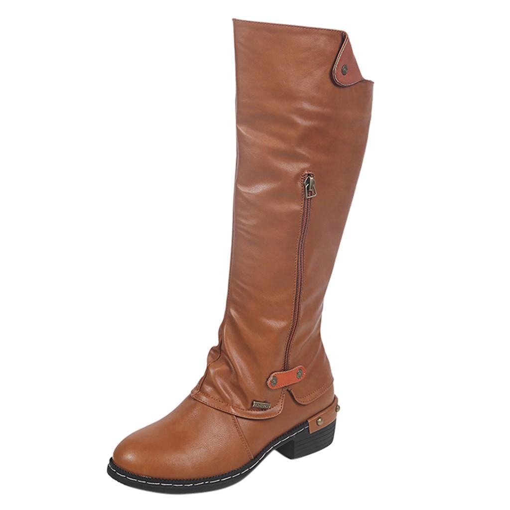 Женские однотонные высокие сапоги на квадратном каблуке с застежкой-молнией — фото 4