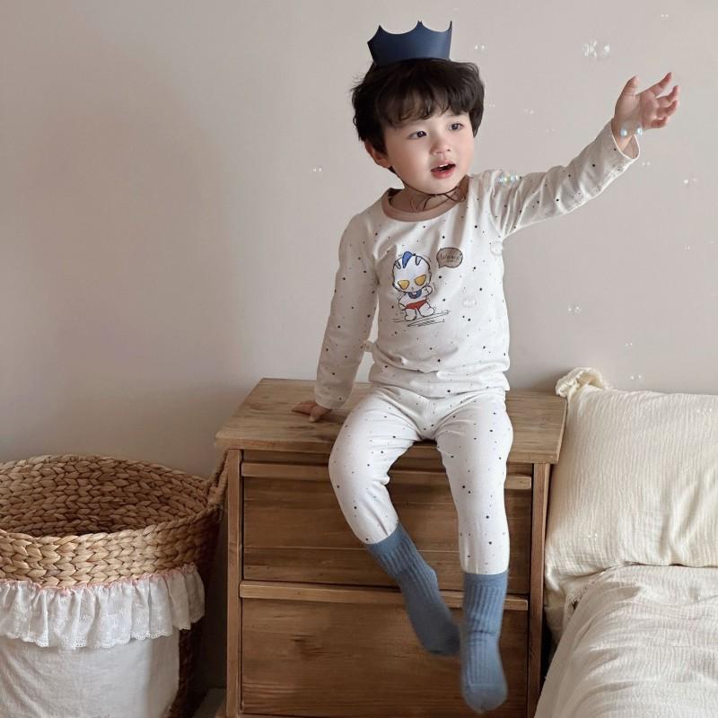 A Kids Thermal Underwear Set Cartoon Cotton Homewear 3-8 Years Old