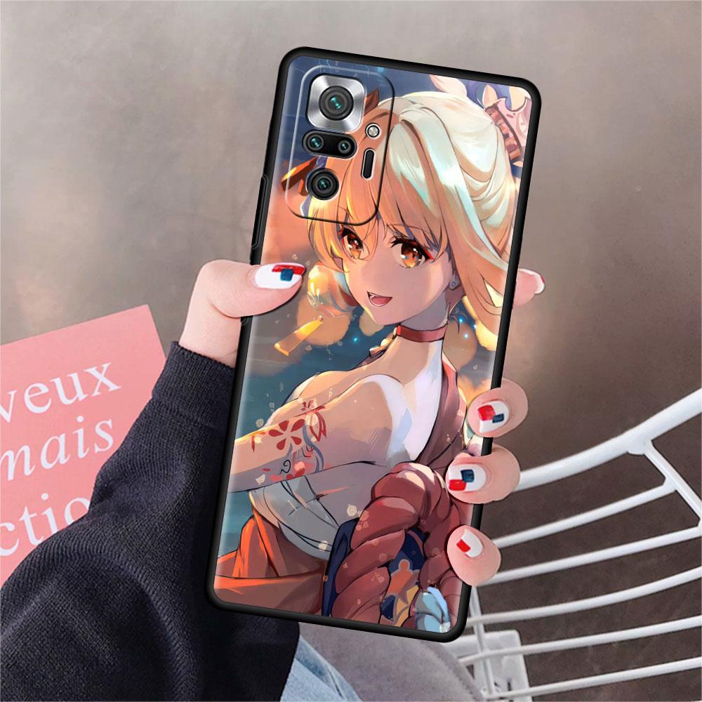 Luxury Black Phone Case For Xiaomi Redmi Note 11 10 9 8 7 Pro 9S 9A 9C 10s 8T K40 10C 10S Funda Cover Genshin Impact Beelzebul