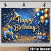 2D Blue Gold Themed Happy Birthday Background Banner for Party Decoration & Photo Booth