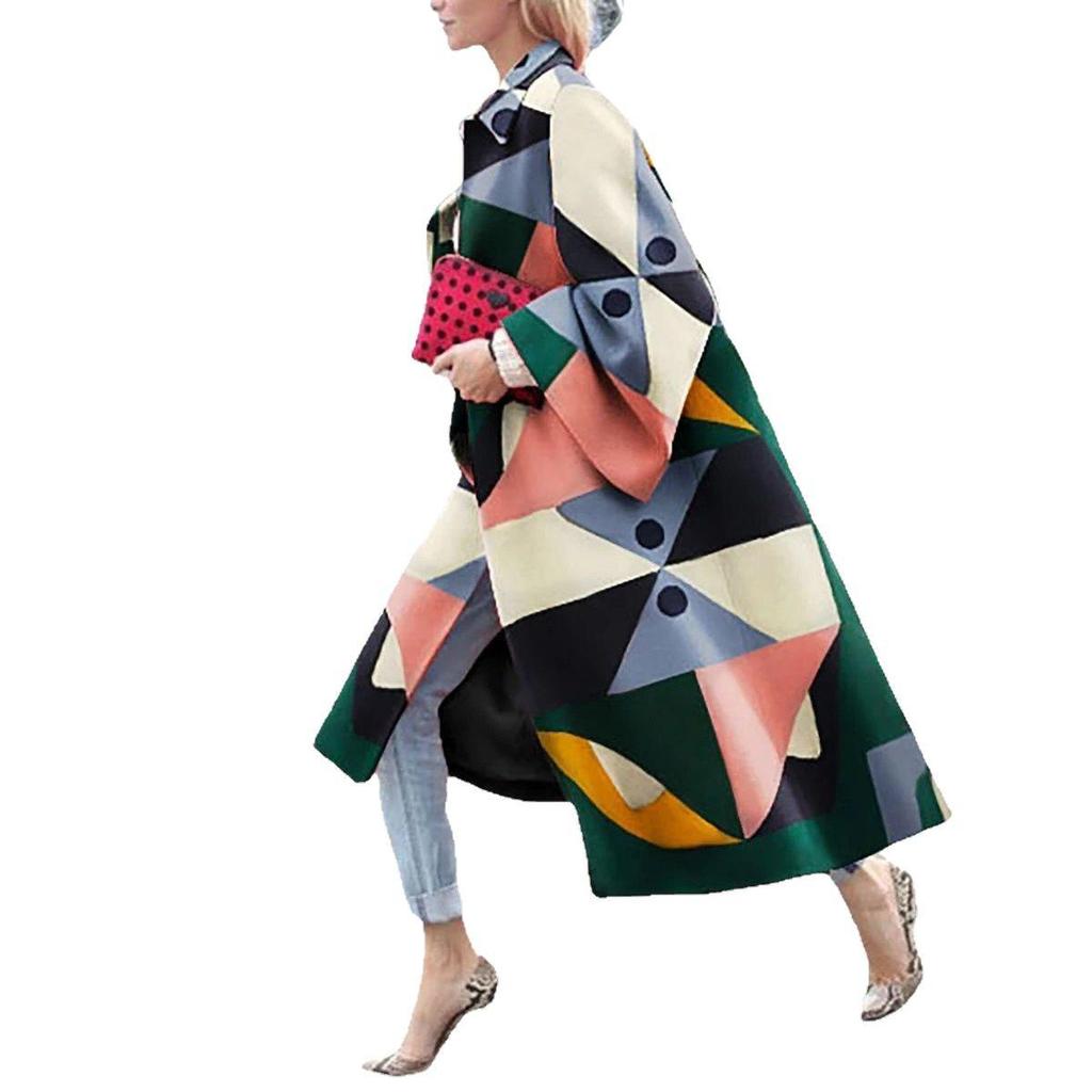 Milei Women's Autumn/Winter Long Printed Woolen Coat