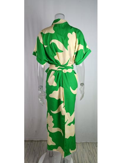 2024 INS Autumn Women's European & American High Waist Print Shirt Dress with Turn-down Collar and Short Sleeves
