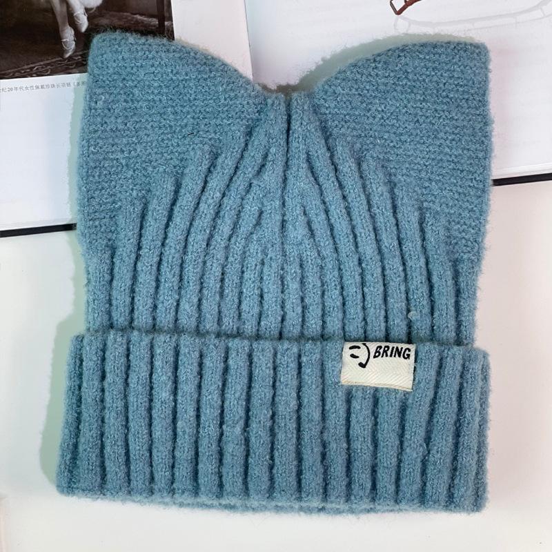 Cute Cat Ear Hat Women's Autumn and Winter Youth Warm Ear Protection Knitted Wool Hat Casual Versatile Crimped Headgear