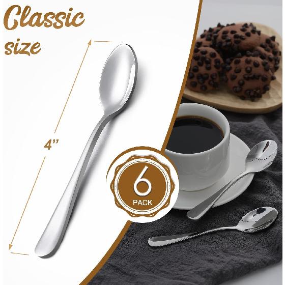 Hiware 6-Piece Demitasse Espresso Spoons, 4 Inches Stainless Steel Mini Coffee Spoons