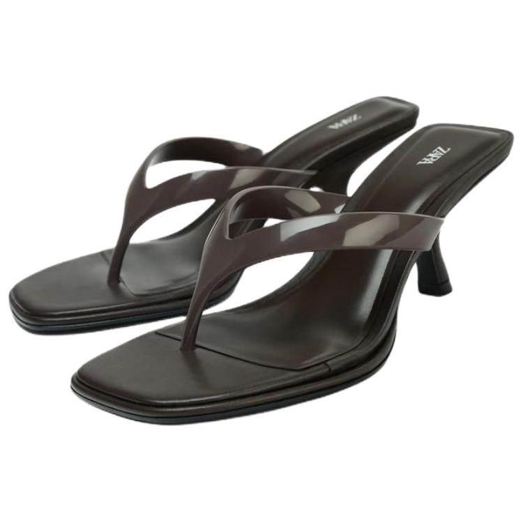 Zara Asymmetrical High Heel Open Toe Slip-On Sandals Women Footwear Khaki-Green 1330510032