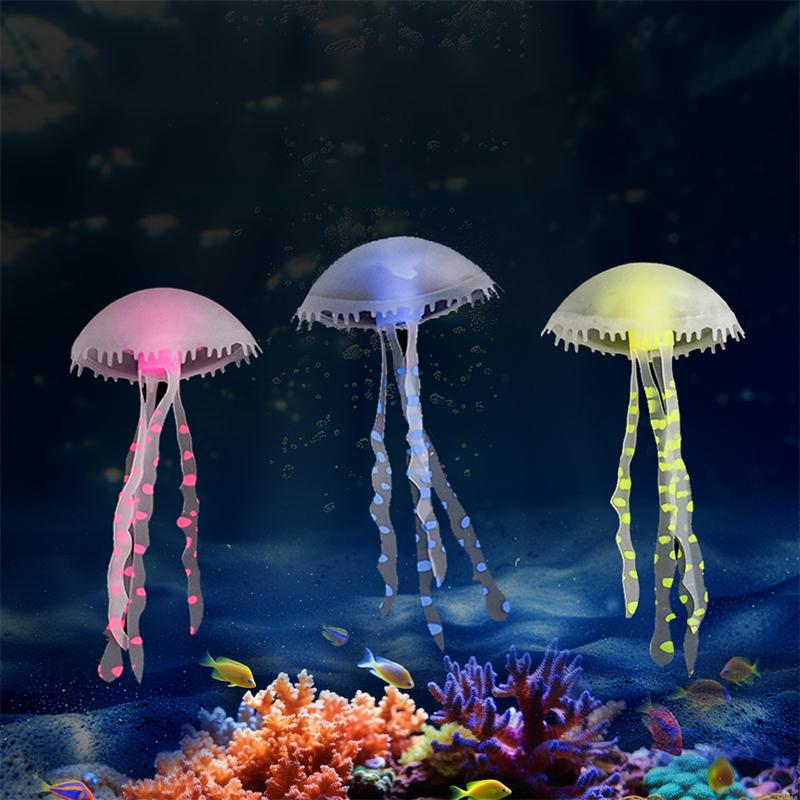3Pcs Artificial Glowing Fluorescent Jellyfish Aquarium Decoration Fish Tank Underwater Plant Marine Aquatic Landscape Ornament