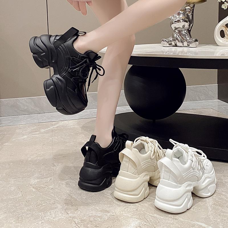 Fashion 8CM Heels Autumn Chunky Sneakers for Women New Spring Breathable Mesh Platform Sports Shoes Woman Thick Bottom Dad Shoes Ladies