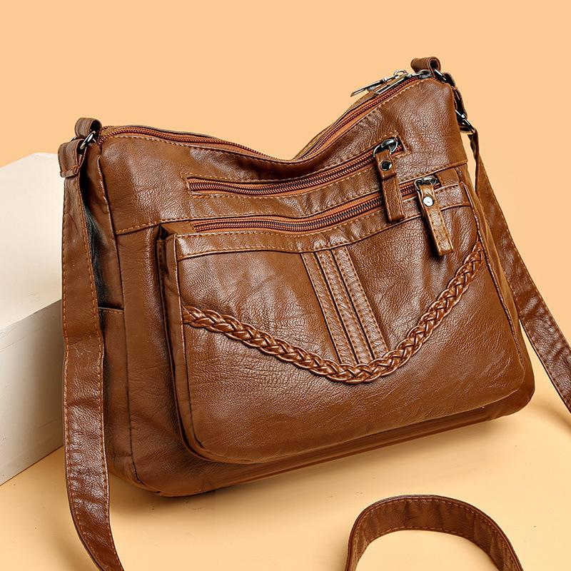Vintage PU Crossbody Bag Retro Multi Layer Shoulder Bag Women's Fashion Handbag & Purse Female Work Travel Messenger Bag