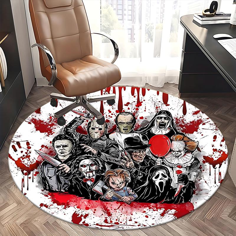 Horror Movie Characters,Halloween Horror Icons Chair Mat Round Rug Office Carpet, Non Slip, Suitable for Living Rooms, Bedrooms,Decor1205839a