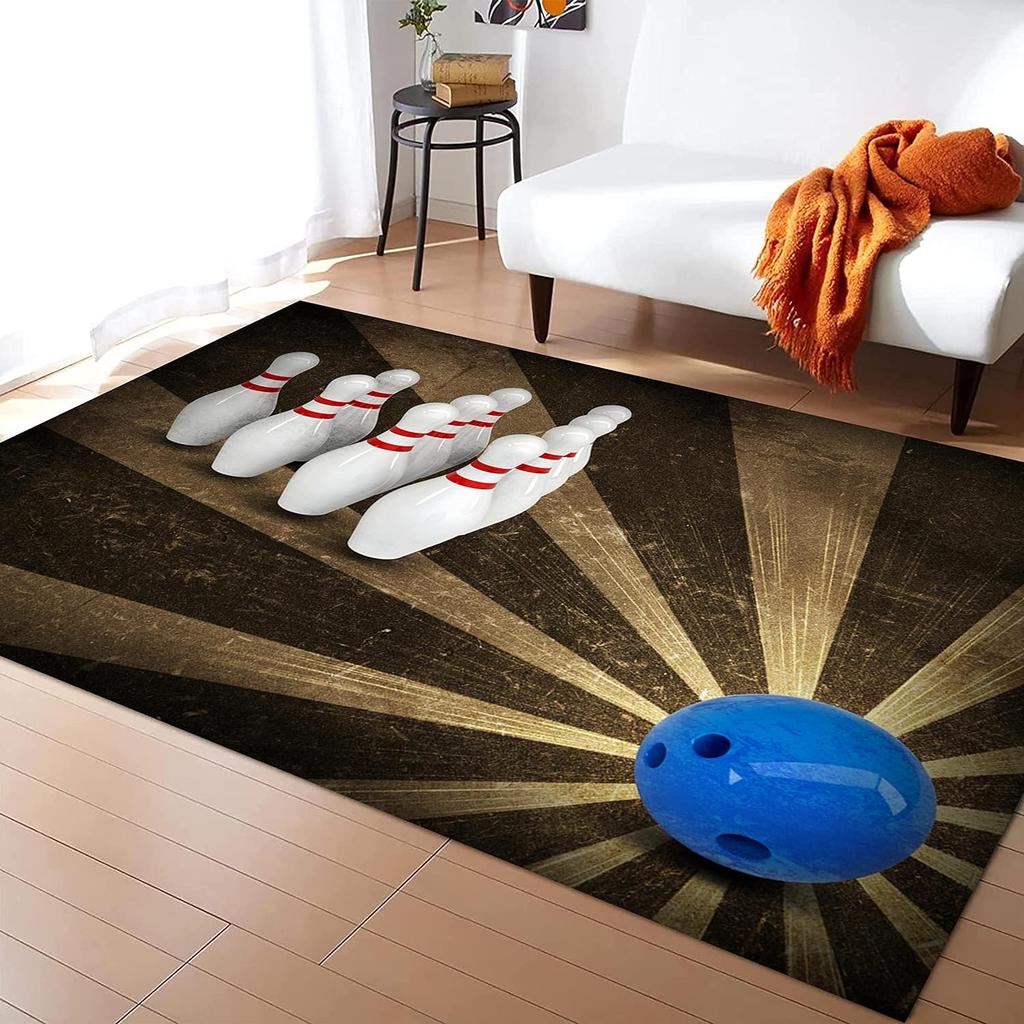 Bowling Party Area Rug for Boys Bedroom Living Room Decor Bowling Ball Carpet Sport Theme Floor Mat Non Slip Entrance Doormat