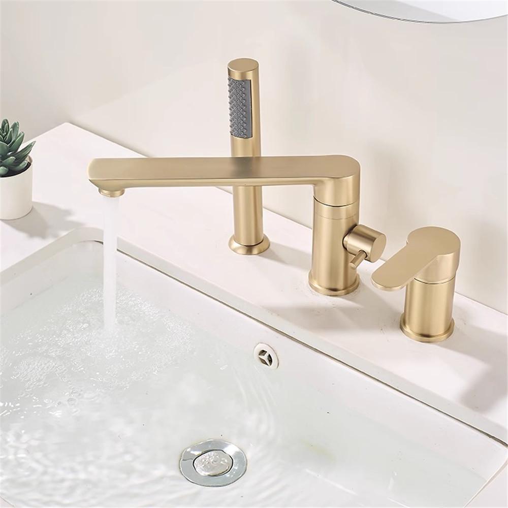 Brushed Gold Bathtub Faucet Widespread Bathtub Sink Mixer Tap black Brass Bathroom Bath Shower Faucet with Hand shower Head