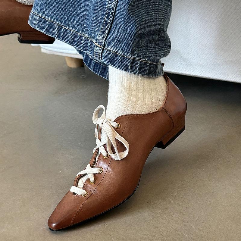 

Fashion Pointed Toe Low Heel Shoes Female Deep Mouth Single Shoes Thick with Small Leather Shoes Lace Up Black Sheepskin Women Pumps 34 чёрный