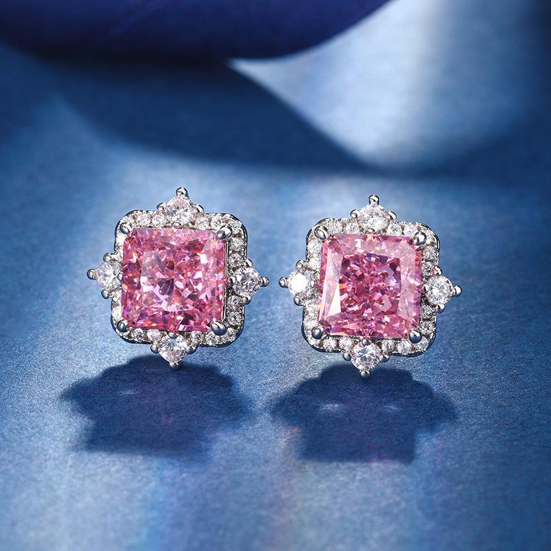 Autumn And Winter Jewelry High Carbon Diamond Ice Flower Cut Copper Inlaid Princess Square Premium Set 12 * 12-10 * 10