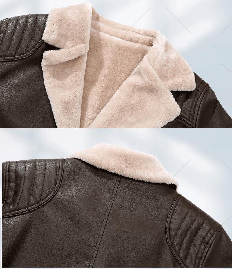 Kožená bunda s podšívkou ze sametu - Teplá, Jednodílná, US velikost 88988.