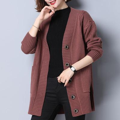 Autumn and Winter Japan and South Korea New Foreign Lazy Wind Knit Loose Large Size Midi Length Sweater Cardigan Jacket Women