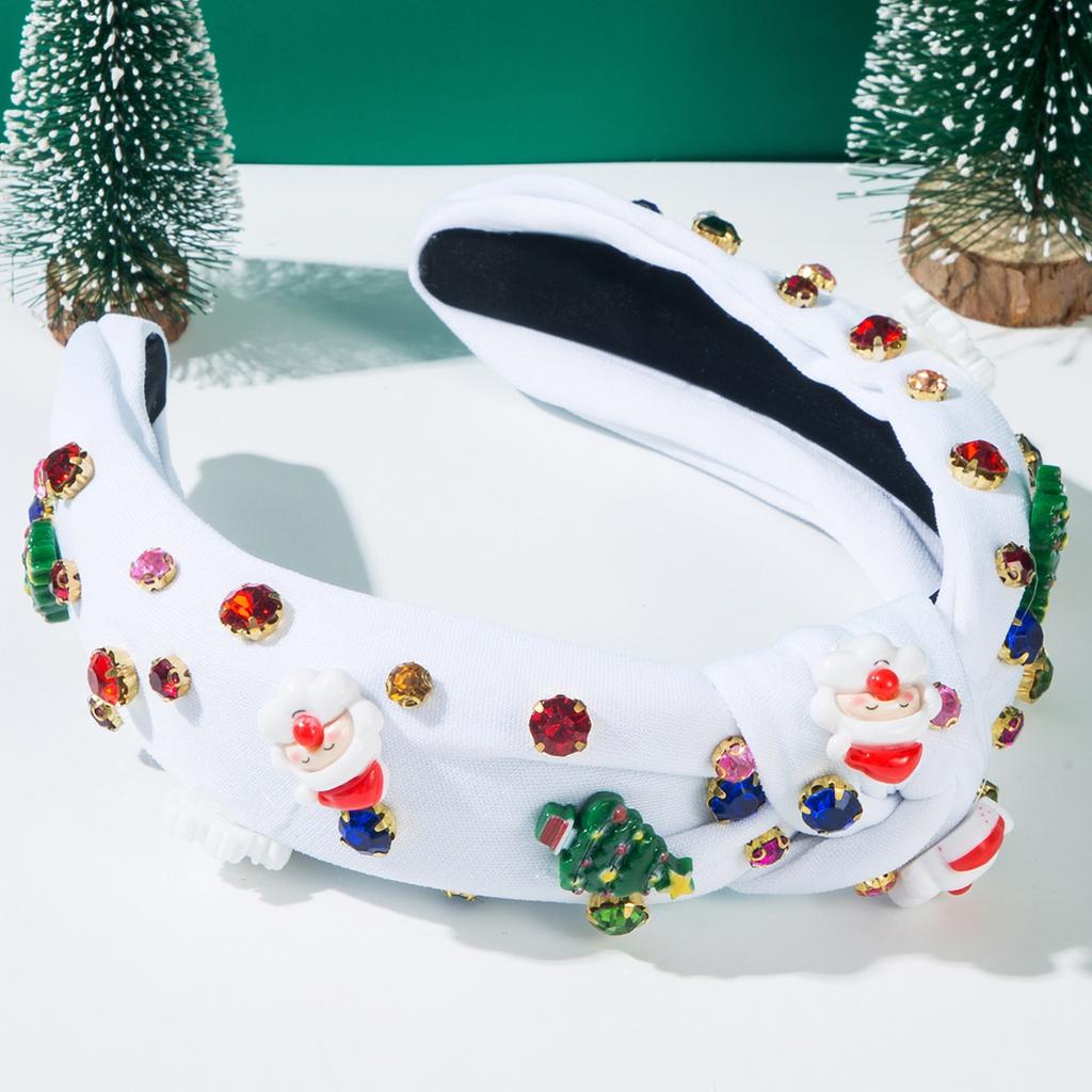 Women's Christmas Headband with Santa and Tree Design, Wide Knotted Holiday Hair Accessory for Parties