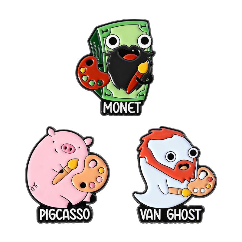 Artists Painters Puns Enamel Pins Custom Van Gogh Ghost Monet Money Picasso Brooches Lapel Badges Jewelry Gift for Friends