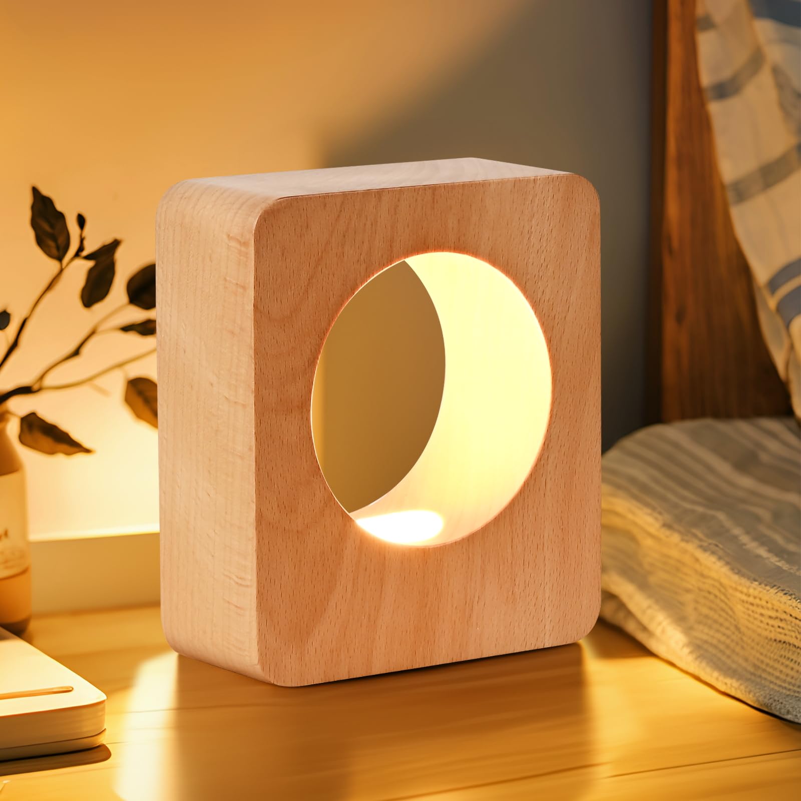 

Natural Beech Wood LED Wooden Table Bedroom Bedside Night Dimmable LED Creative Home Decoration Desk Unique Housewarming Gift Lamp, Light, Lighting,