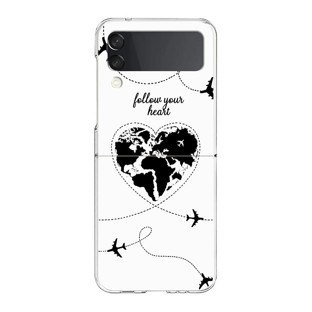 Phone Cover For Samsung Galaxy Z Flip 6 5 4 Case Transparent For Samsung Z Flip 3 Hard PC Shell Travel-Inspired Airplane Route