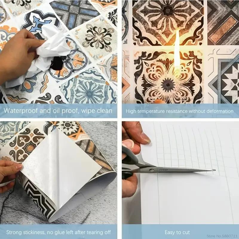 40cm Self-adhesive Wallpaper European Style Waterproof Wall Stickers Bathroom Home Decoration 3D Kitchen Oil-proof PVC