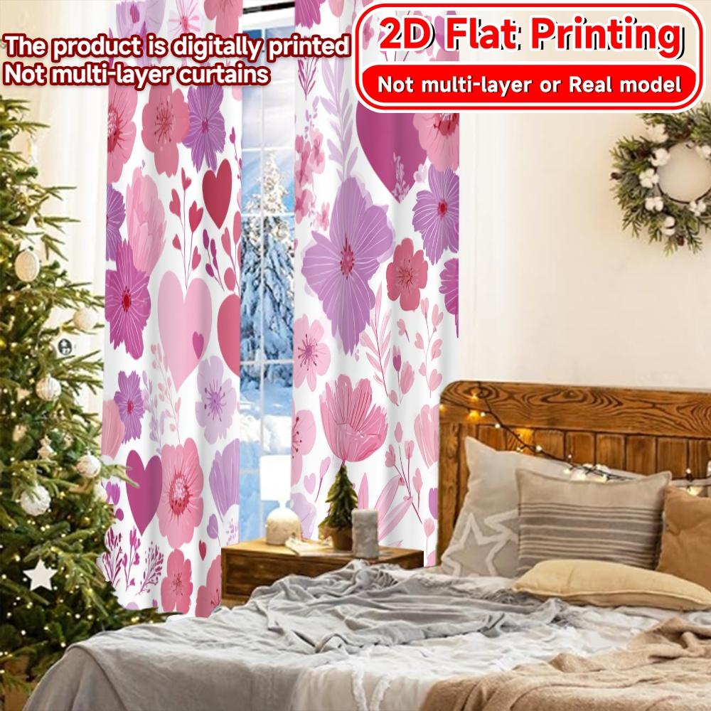 Impression Plate Floral Paysage de Cœur Chic Tissu de Rideau Polyvalent Rideaux Utilisation Toutes Saisons Salon Cuisine Lot de 2 Fabriqué Polyester Décor