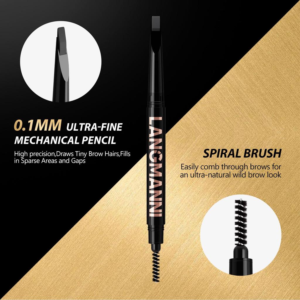 Dual-Ended Eyebrow Pencil with Spoolie Brush Long-lasting Easy Ware Eyebrow Pen,Natural Hair-Like Strokes,Waterproof Smudge-Proof Long Lasting Formula