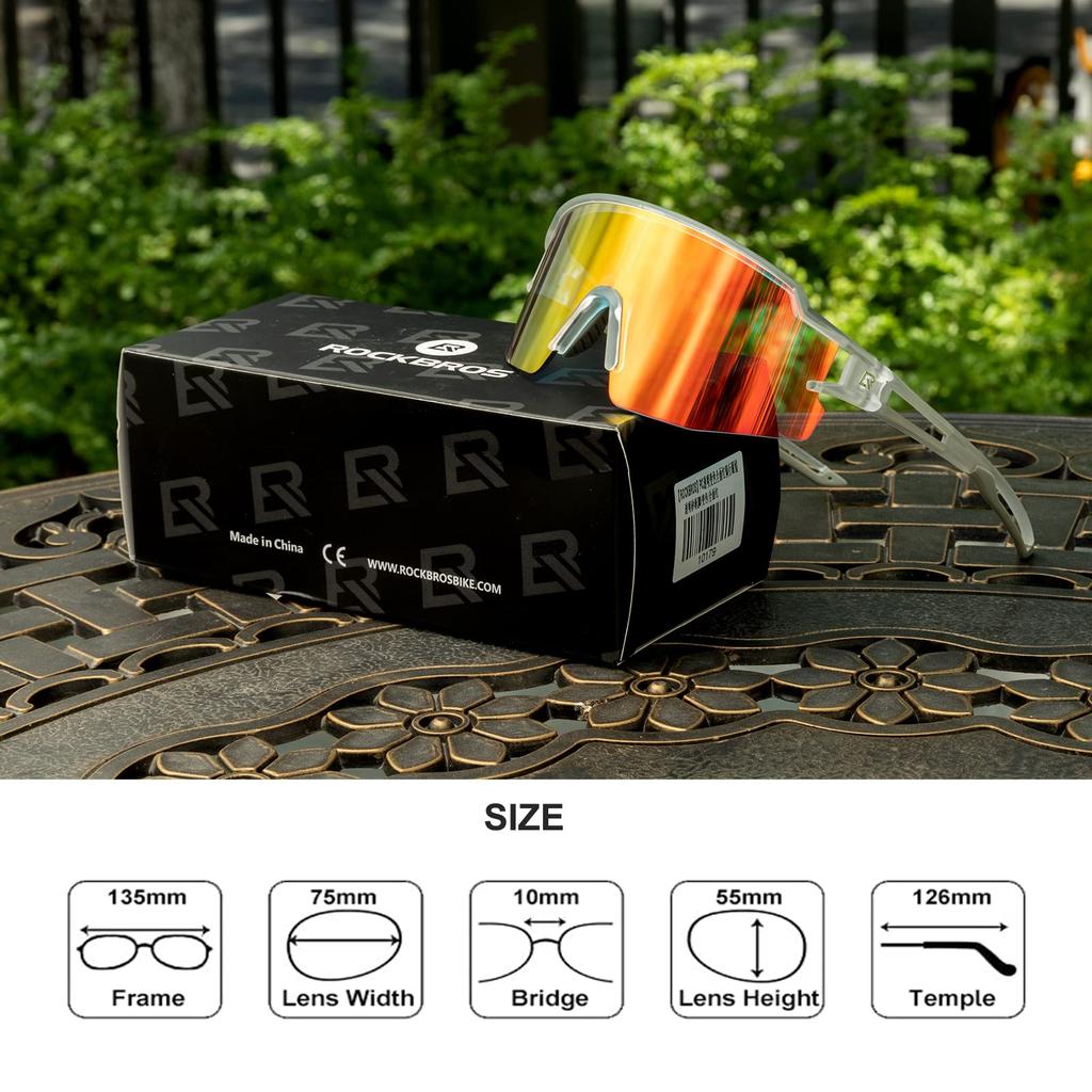 ROCKBROS Sports Photochromic Road Cycling Sunglasses with UV400 for and More Sunglasses, Sunglasses, Bike, Goggles, Transparent, Color-Changing