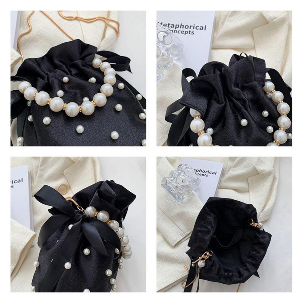 Harujio Drawstring Bag, Shoulder Bag, Party Bag, Women's, Handbag, Pearl Pouch, Yukata, Small, Stylish, Cute, Perfect for Weddings, Occasions,