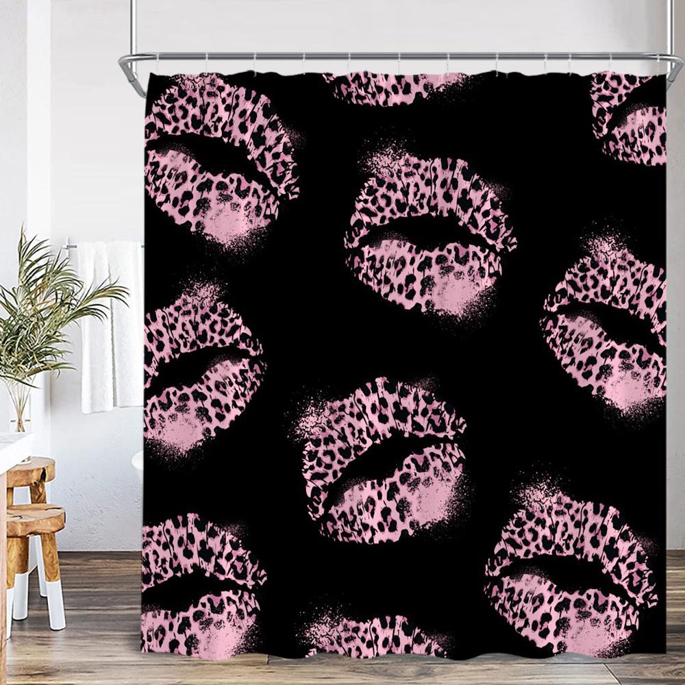 Kuss Liebe Duschvorhang Panther Sexy Lippenabdruck Romantisch Mode Badezimmer Dekor Frau Mädchen Moderner Duschvorhang Stoff mit Haken
