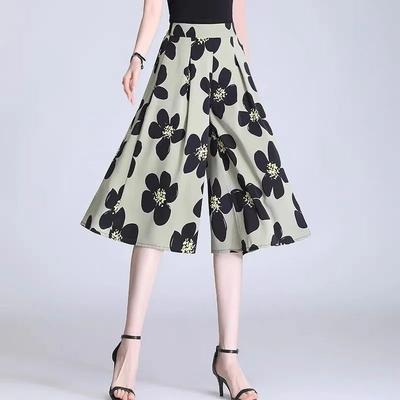 Moda Estiva Nuova Semplice Elegante Vita Alta Chiffon Gamba Larga Pantaloni Donna Stampa Tasche Larghi Casual Dritti Sottili Gonne Floreali