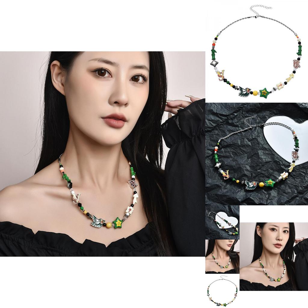 Unique Handmade Heart Shaped Lucky Star Smiley Face Necklace With Colorful Gemstones