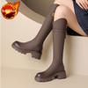 Fashion Autumn Winter Fleece-Lined Leather Round Toe Platform Ladies Knee High Shaft Shoes Fashion 2025 Cosplay Work Women's Long Boots