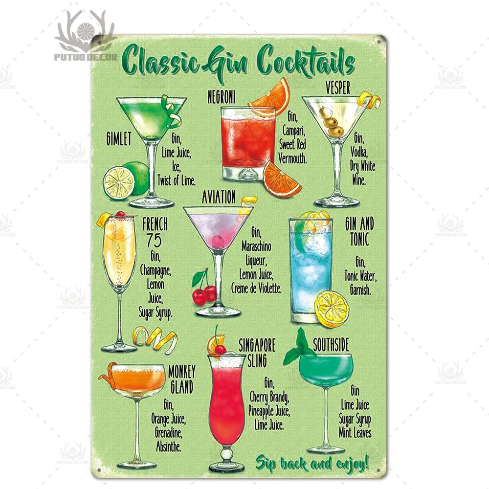 Putuo Decor Tin Signs Plaque Metal Vintage Cocktail Metal Sign Wall Decor for Man Cave Bar Club Iron Painting Decorative Plate