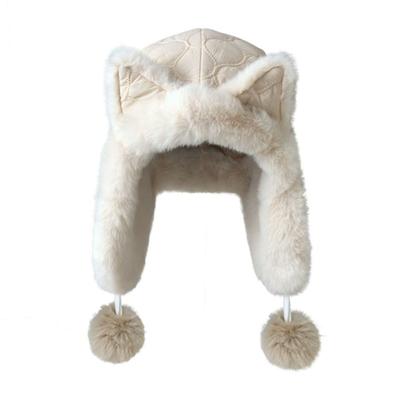 Windproof Cat Ear Pullover Hat Thickened Ear Protection Hat Cute Plush Beanie Hat  Girls