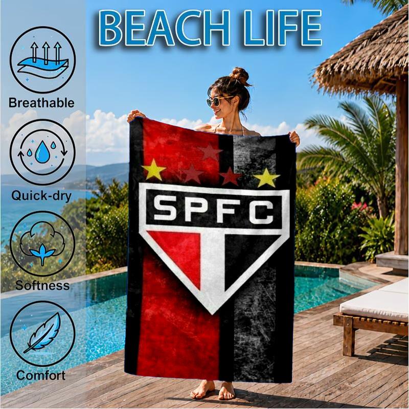 Pau-lo Fc Emblem Printed Microfiber Beach Towel, Soft And Absorbent, Quick-Dry, Ideal for Summer Travel, Beach Essential, Swimming Pool
