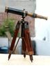 Nautical Antique Vintage Brass Spyglass Telescope with Wooden Tripod Marine Spyglass
