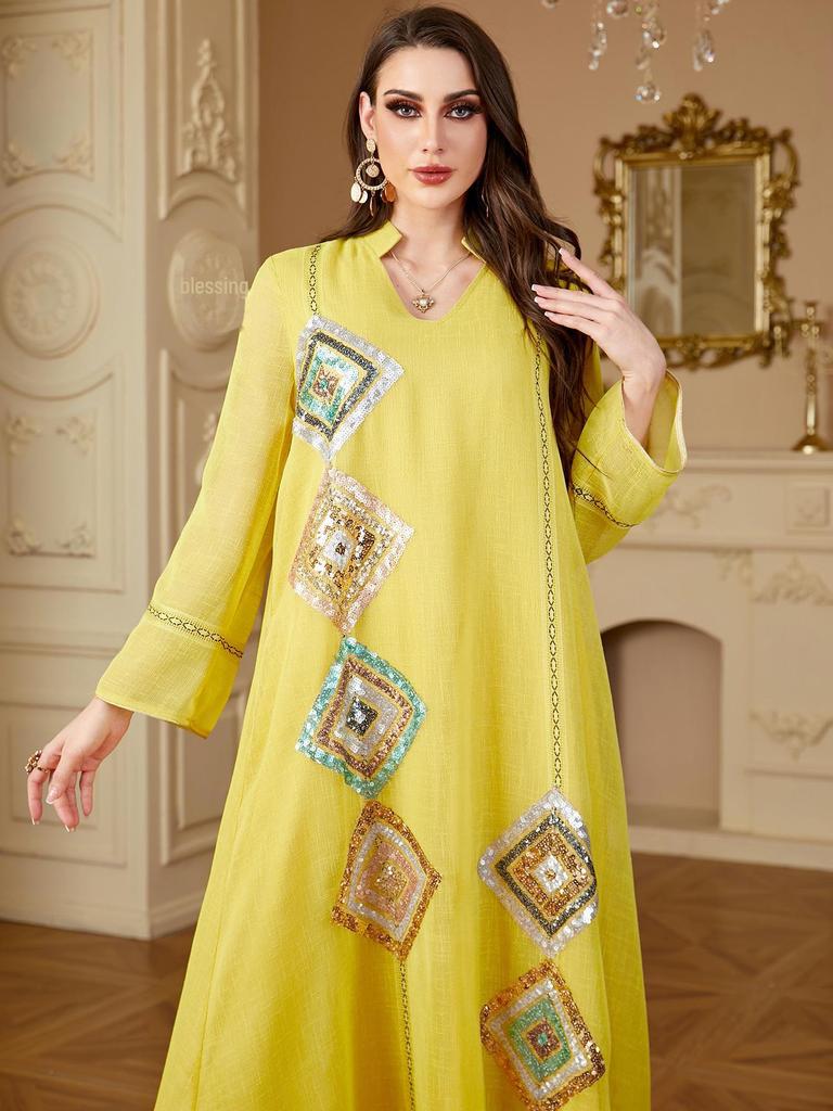 Women's Long-Sleeve Sequined Abaya Dress - Saudi Arabia & Dubai Style