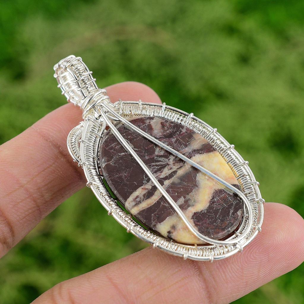 Daughters Day Deal Coconut Jasper Stone Wire Wrapping Pendant Jewelry 925 Silver