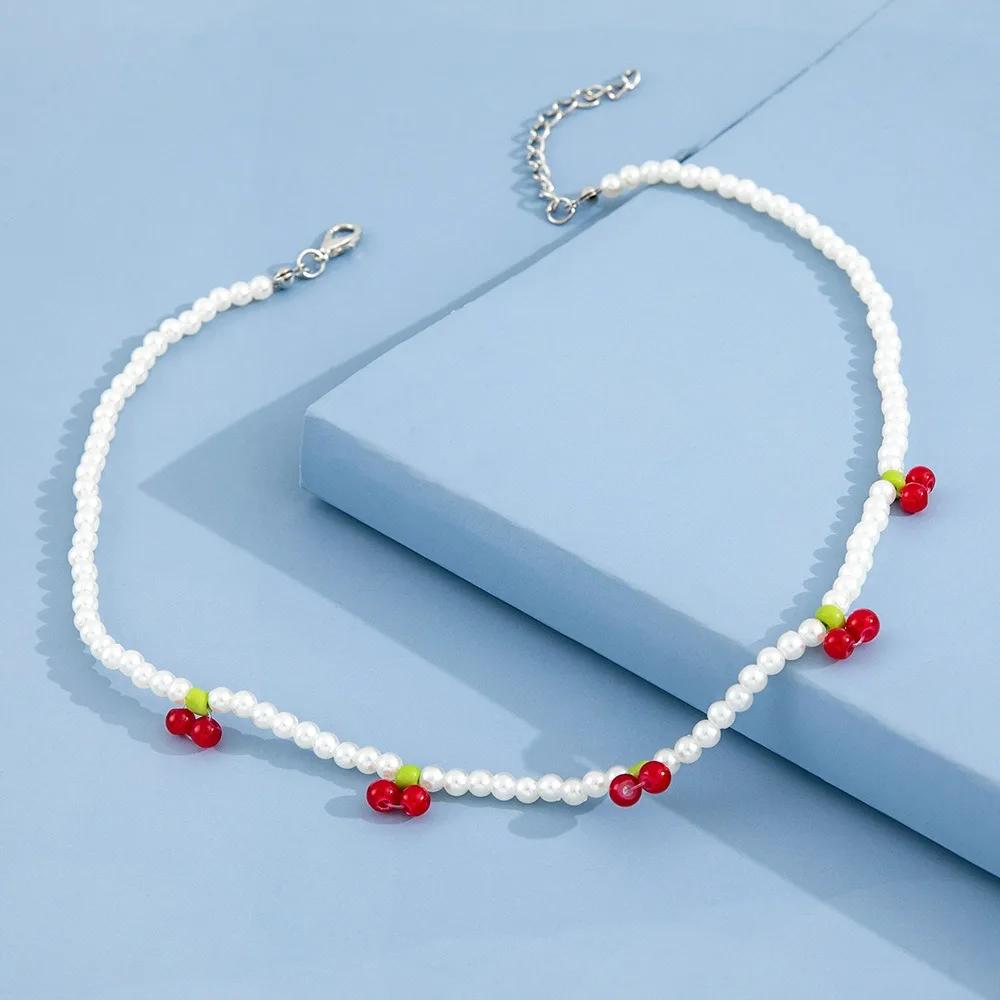Dolce Moda Collana con Perle Finte e Ciliegie a Perline Catena Clavicola per Donne Squisita Gioielleria da Matrimonio Sposa Accessori Regali