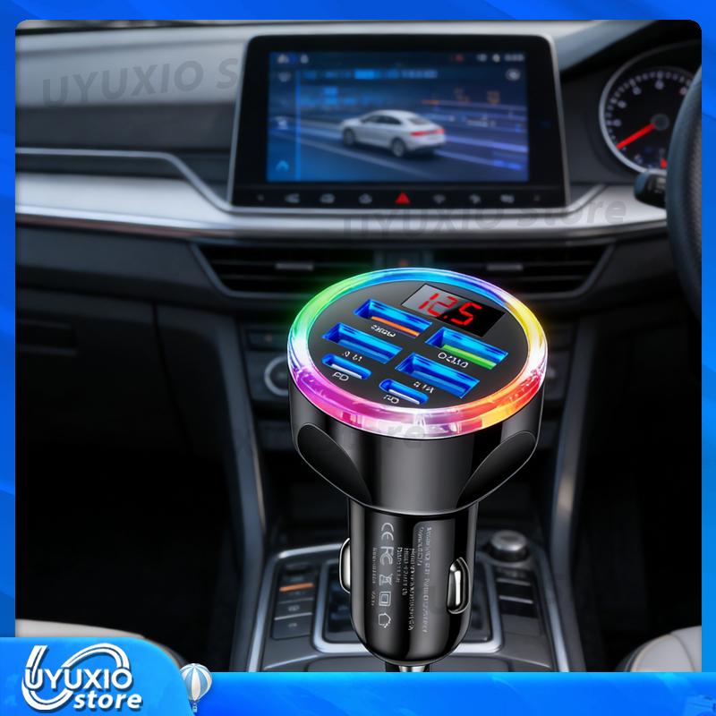 6 in 1 USB C Car Charger Adatper with LED Voltage Display Super Fast Charge for iPhone Samsung Huawei Oneplus Android Phone