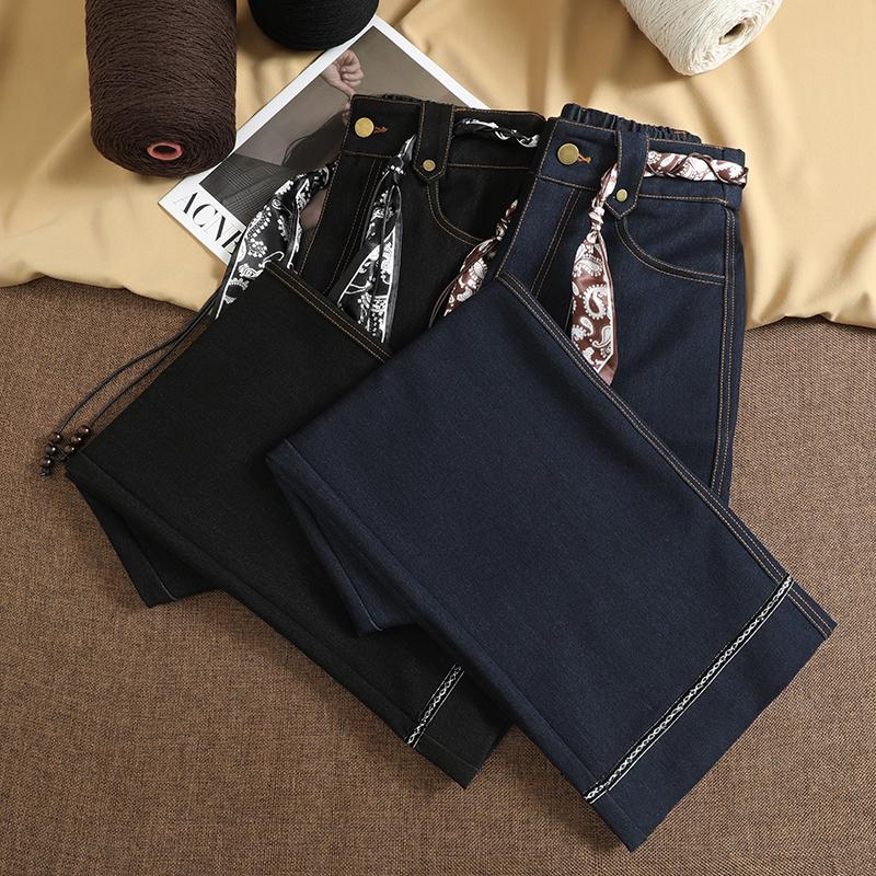 DIMANAF 2025 Autumn Winter Plus Size Women Pants Lady Long Pants Oversized Loose Casual Bottoms Thick Denim Jeans