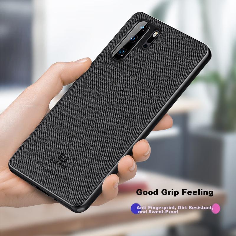 ESCASE Huawei P30 Pro Phone Case, P30 Pro Protective Cover, Creative Full-Edge Anti-Drop Leather Back Cover, ES-19 Deep Black