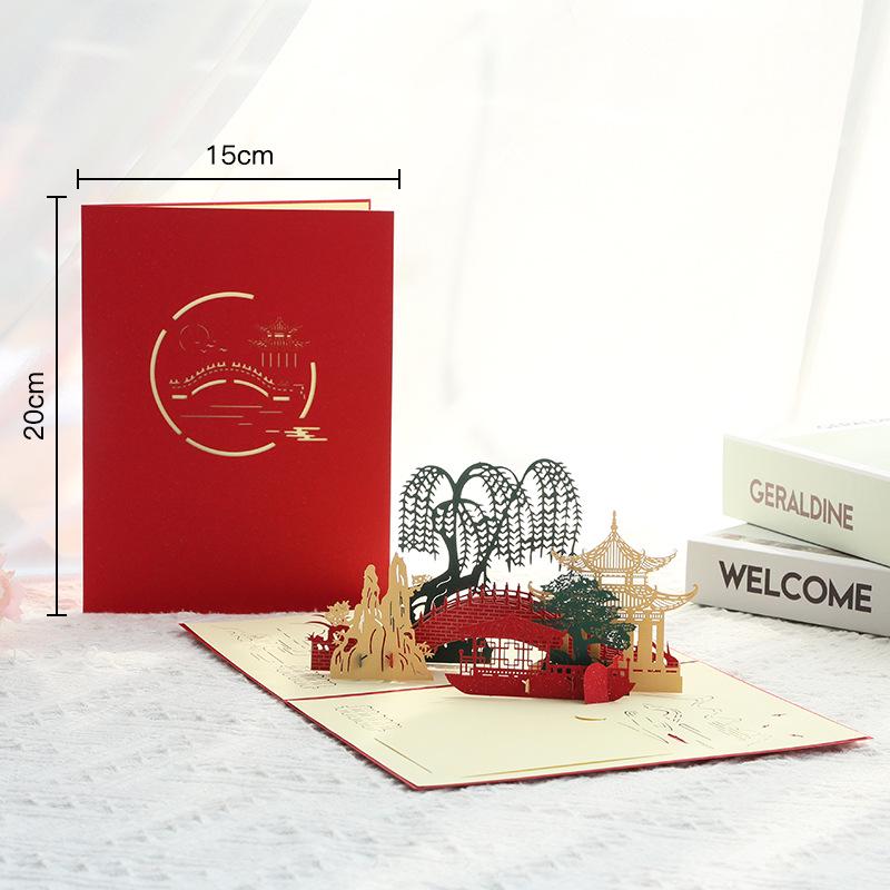 3D Handmade Suzhou Garden Pavilion Greeting Card