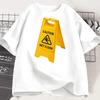 Funny Wet Floor Warning Graphic TShirt Yellow Caution Sign Print Tee Humorous Streetwear Shirt Retro Meme Style Tshirt