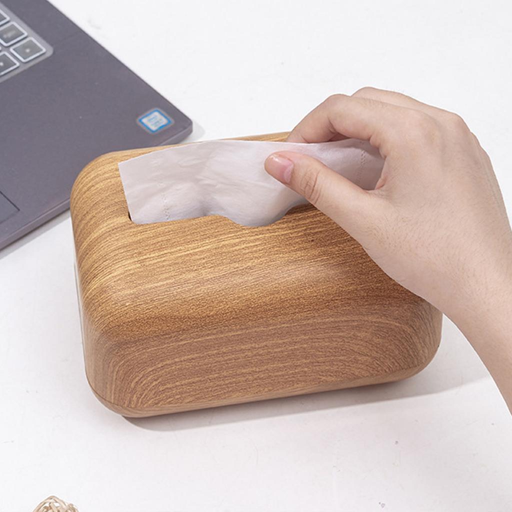 Tissue Box Cover Wood Grain Easy Refill Rectangular Stylish Elegant Napkin Box Holder for Desktop