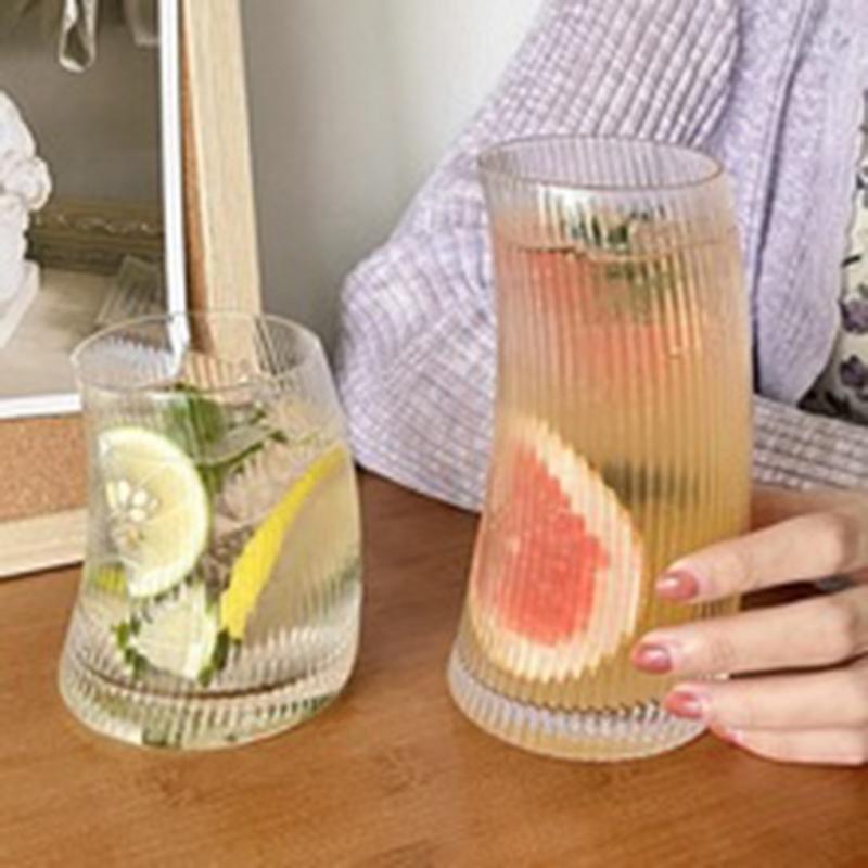 Tazza in Vetro Curva a Forma di Luna Trasparente Costolata Tazza da Bere per Colazioni a Casa Feste Eventi e Riunioni Sociali